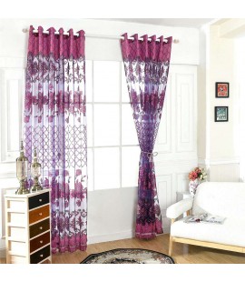 Flower Sheer Curtain Home Yarn Panel for Bedroom Window Tulle(Dark Purple)