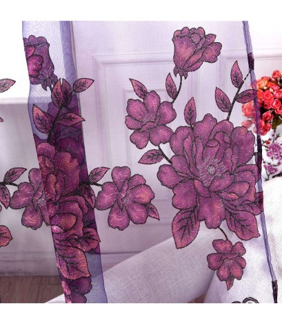 Flower Sheer Curtain Home Yarn Panel for Bedroom Window Tulle(Dark Purple)