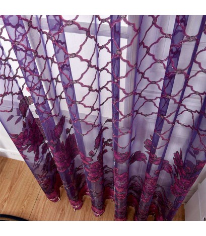 Flower Sheer Curtain Home Yarn Panel for Bedroom Window Tulle(Dark Purple)