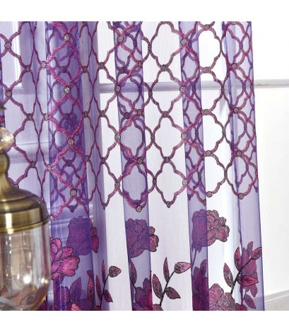 Flower Sheer Curtain Home Yarn Panel for Bedroom Window Tulle(Dark Purple)