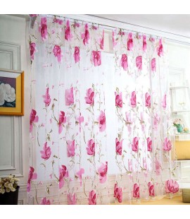 Big Flower Tulle Blackout Curtains Window Drape for Bedroom Decor(Pink)