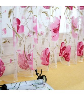 Big Flower Tulle Blackout Curtains Window Drape for Bedroom Decor(Pink)