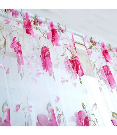 Big Flower Tulle Blackout Curtains Window Drape for Bedroom Decor(Pink)