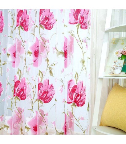 Big Flower Tulle Blackout Curtains Window Drape for Bedroom Decor(Pink)