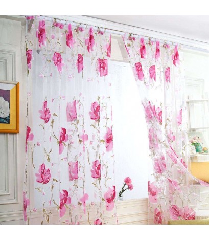 Big Flower Tulle Blackout Curtains Window Drape for Bedroom Decor(Pink)