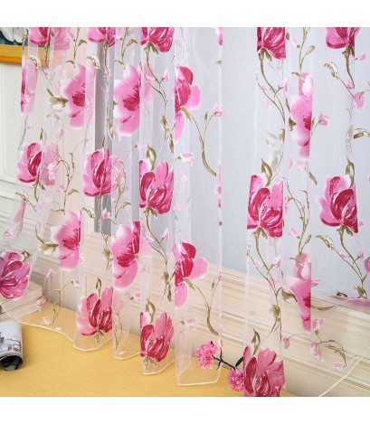 Big Flower Tulle Blackout Curtains Window Drape for Bedroom Decor(Pink)