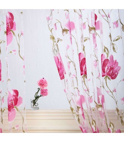 Big Flower Tulle Blackout Curtains Window Drape for Bedroom Decor(Pink)