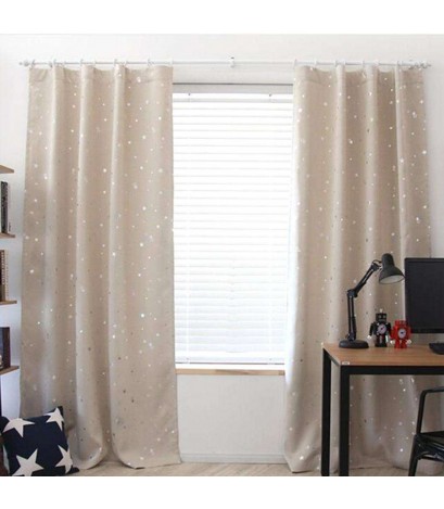 Stars Blackout Curtain Living Room Window Blind Shading Screen Drapes(Beige