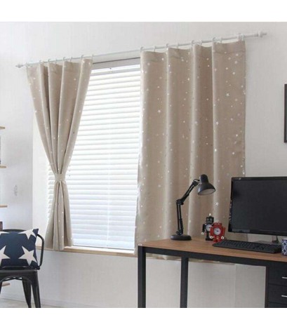 Stars Blackout Curtain Living Room Window Blind Shading Screen Drapes(Beige