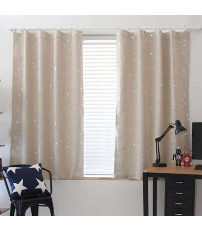 Stars Blackout Curtain Living Room Window Blind Shading Screen Drapes(Beige