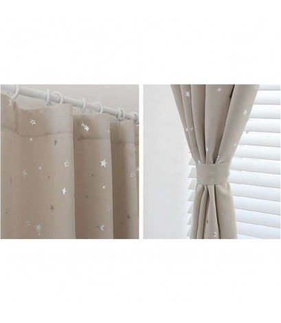 Stars Blackout Curtain Living Room Window Blind Shading Screen Drapes(Beige