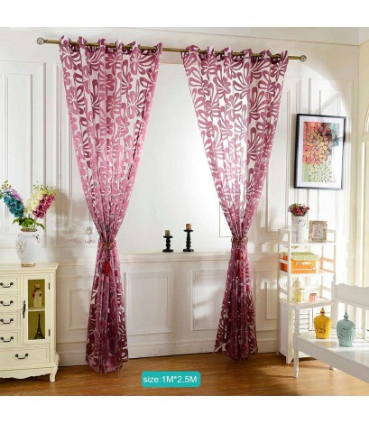 Jacquard Yarn Curtains Window Shading Blackout Purdah Balcony Decor(Purple)