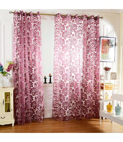 Jacquard Yarn Curtains Window Shading Blackout Purdah Balcony Decor(Purple)