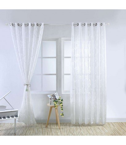 Leaves Pattern Yarn Curtains Shading Blackout Purdah Bedroom Decor