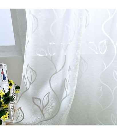 Leaves Pattern Yarn Curtains Shading Blackout Purdah Bedroom Decor