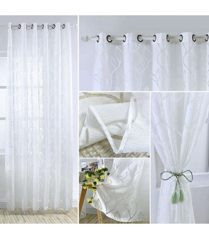 Leaves Pattern Yarn Curtains Shading Blackout Purdah Bedroom Decor