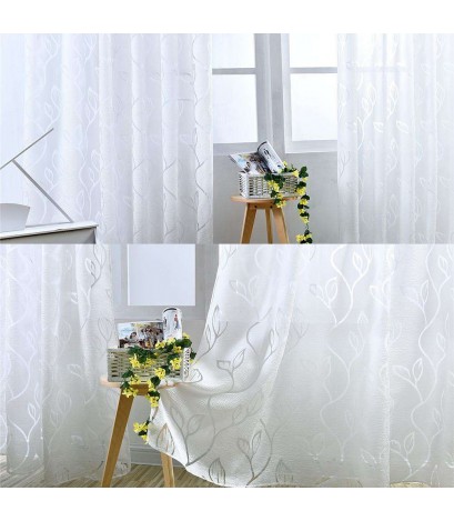 Leaves Pattern Yarn Curtains Shading Blackout Purdah Bedroom Decor