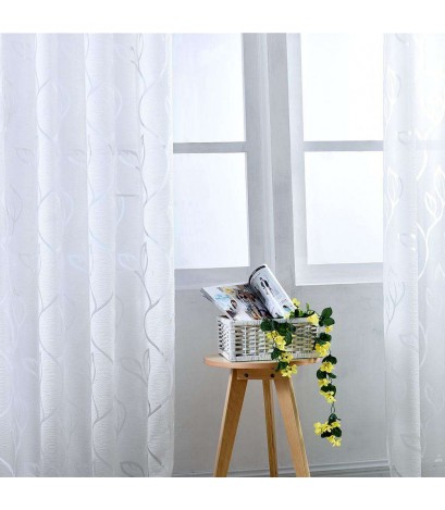 Leaves Pattern Yarn Curtains Shading Blackout Purdah Bedroom Decor