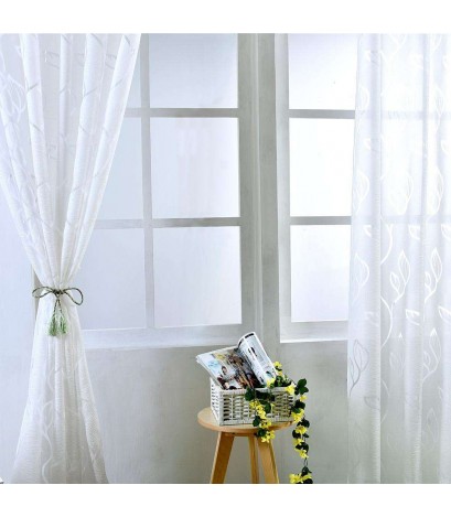 Leaves Pattern Yarn Curtains Shading Blackout Purdah Bedroom Decor