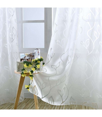 Leaves Pattern Yarn Curtains Shading Blackout Purdah Bedroom Decor