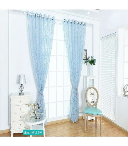 Phoenix Tail Yarn Window Punching Curtains Shading Blackout Purdah(Sky Blue