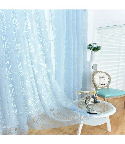 Phoenix Tail Yarn Window Punching Curtains Shading Blackout Purdah(Sky Blue