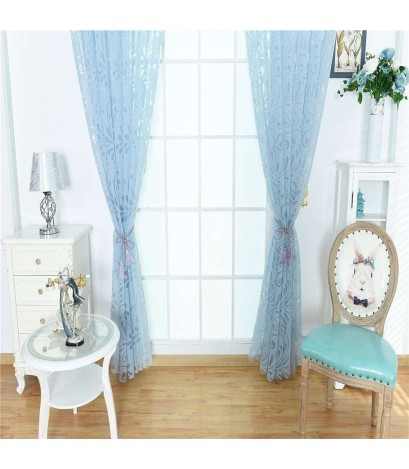 Phoenix Tail Yarn Window Punching Curtains Shading Blackout Purdah(Sky Blue