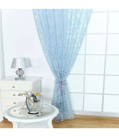 Phoenix Tail Yarn Window Punching Curtains Shading Blackout Purdah(Sky Blue