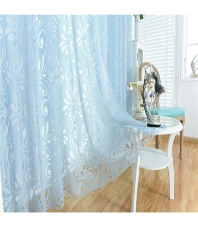 Phoenix Tail Yarn Window Punching Curtains Shading Blackout Purdah(Sky Blue