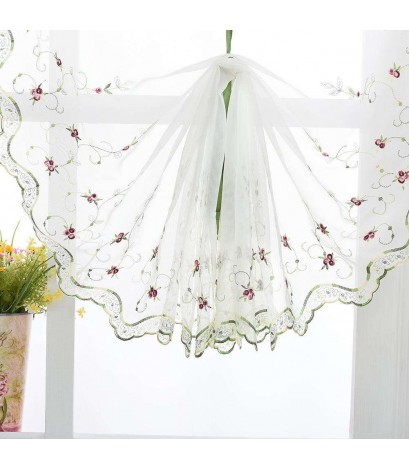 Rose Embroidered Tulle Window Screen Roman Curtain Sheer Drape Home Decor