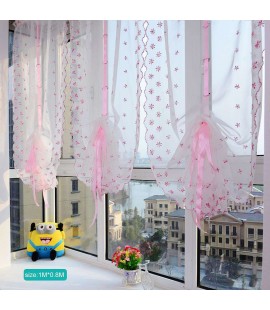 Pink Flowers Tulle Roman Curtain Window Drape Screen Purdah Balcony Decor