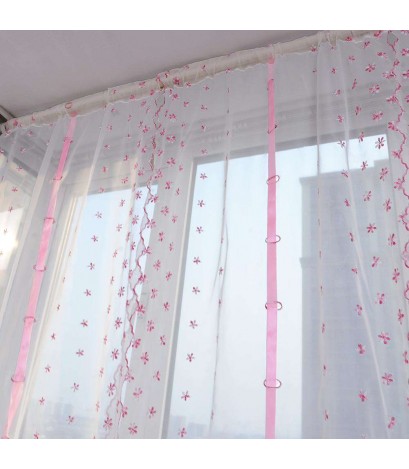 Pink Flowers Tulle Roman Curtain Window Drape Screen Purdah Balcony Decor