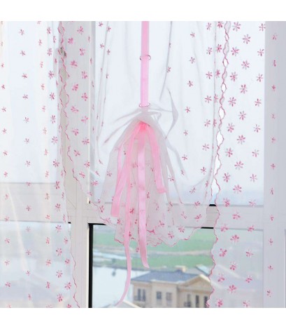 Pink Flowers Tulle Roman Curtain Window Drape Screen Purdah Balcony Decor