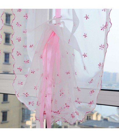 Pink Flowers Tulle Roman Curtain Window Drape Screen Purdah Balcony Decor