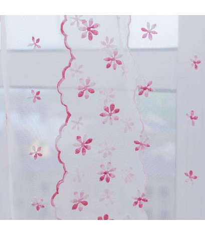 Pink Flowers Tulle Roman Curtain Window Drape Screen Purdah Balcony Decor