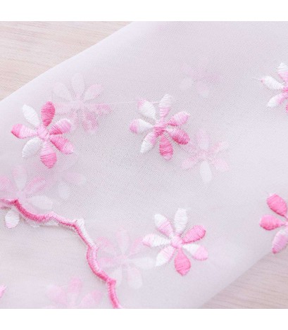 Pink Flowers Tulle Roman Curtain Window Drape Screen Purdah Balcony Decor