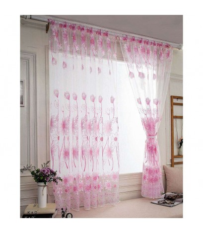 Sunflower Offset Print Window Curtains Yarn Tulle Screen Home Decor(Pink)