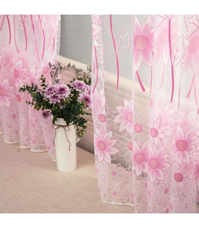 Sunflower Offset Print Window Curtains Yarn Tulle Screen Home Decor(Pink)