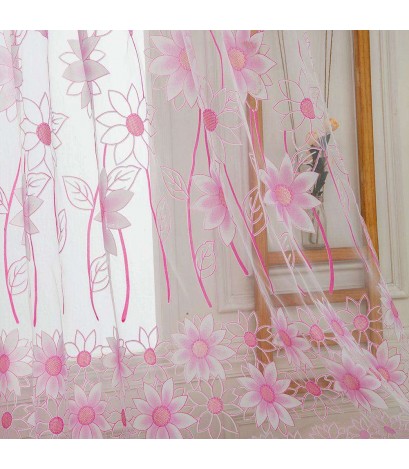 Sunflower Offset Print Window Curtains Yarn Tulle Screen Home Decor(Pink)