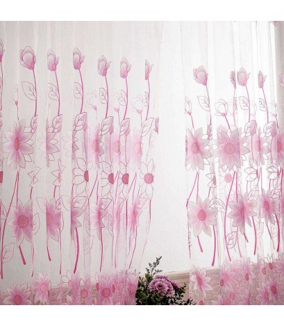 Sunflower Offset Print Window Curtains Yarn Tulle Screen Home Decor(Pink)