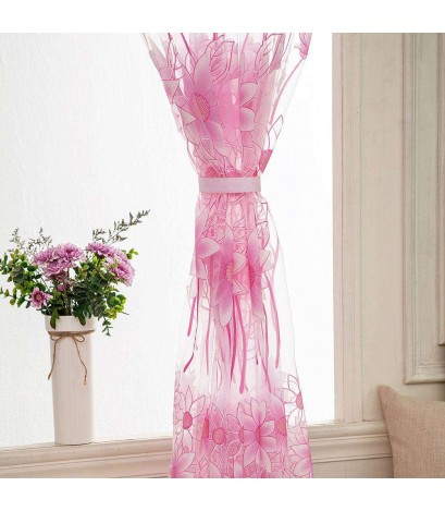 Sunflower Offset Print Window Curtains Yarn Tulle Screen Home Decor(Pink)