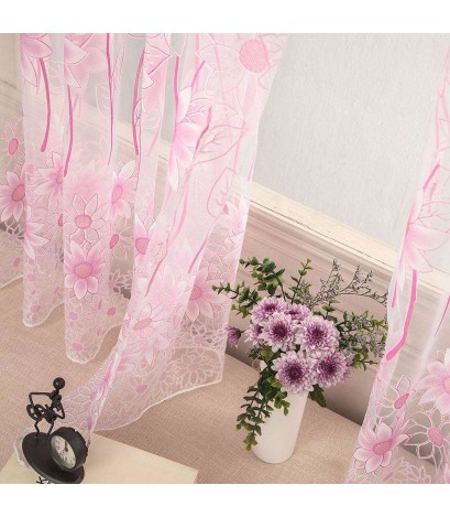 Sunflower Offset Print Window Curtains Yarn Tulle Screen Home Decor(Pink)