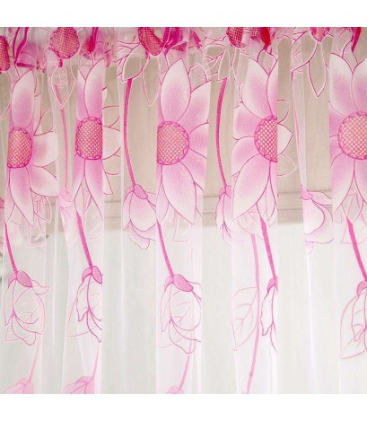 Sunflower Offset Print Window Curtains Yarn Tulle Screen Home Decor(Pink)