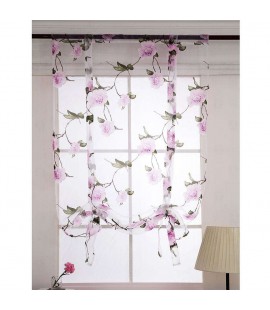 Twig Flowers Print Tulle Window Curtain Drape ?Screen Bedroom Decor(Purple)