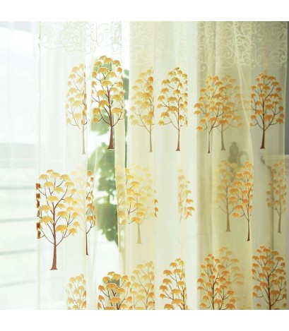 Leaf Tree Printing Tulle Voile Window Curtains Living Room Decor(Yellow)