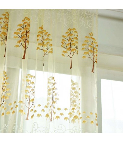 Leaf Tree Printing Tulle Voile Window Curtains Living Room Decor(Yellow)