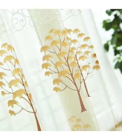 Leaf Tree Printing Tulle Voile Window Curtains Living Room Decor(Yellow)