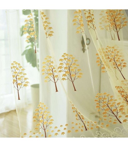 Leaf Tree Printing Tulle Voile Window Curtains Living Room Decor(Yellow)