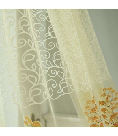 Leaf Tree Printing Tulle Voile Window Curtains Living Room Decor(Yellow)