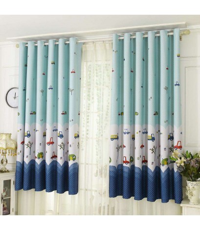 Cartoon Car Print Blackout Curtains Window Blinds Drapes Purdah Home Decor